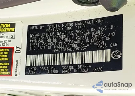 2020 Lexus Es 350 from USA, damaged, VIN 58ADZ1B14LU061257